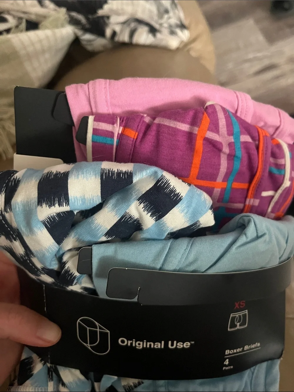 Original Use Men's Light Blue, Navy Pattern & Pink Stripe Boxer Briefs - 4 Pack